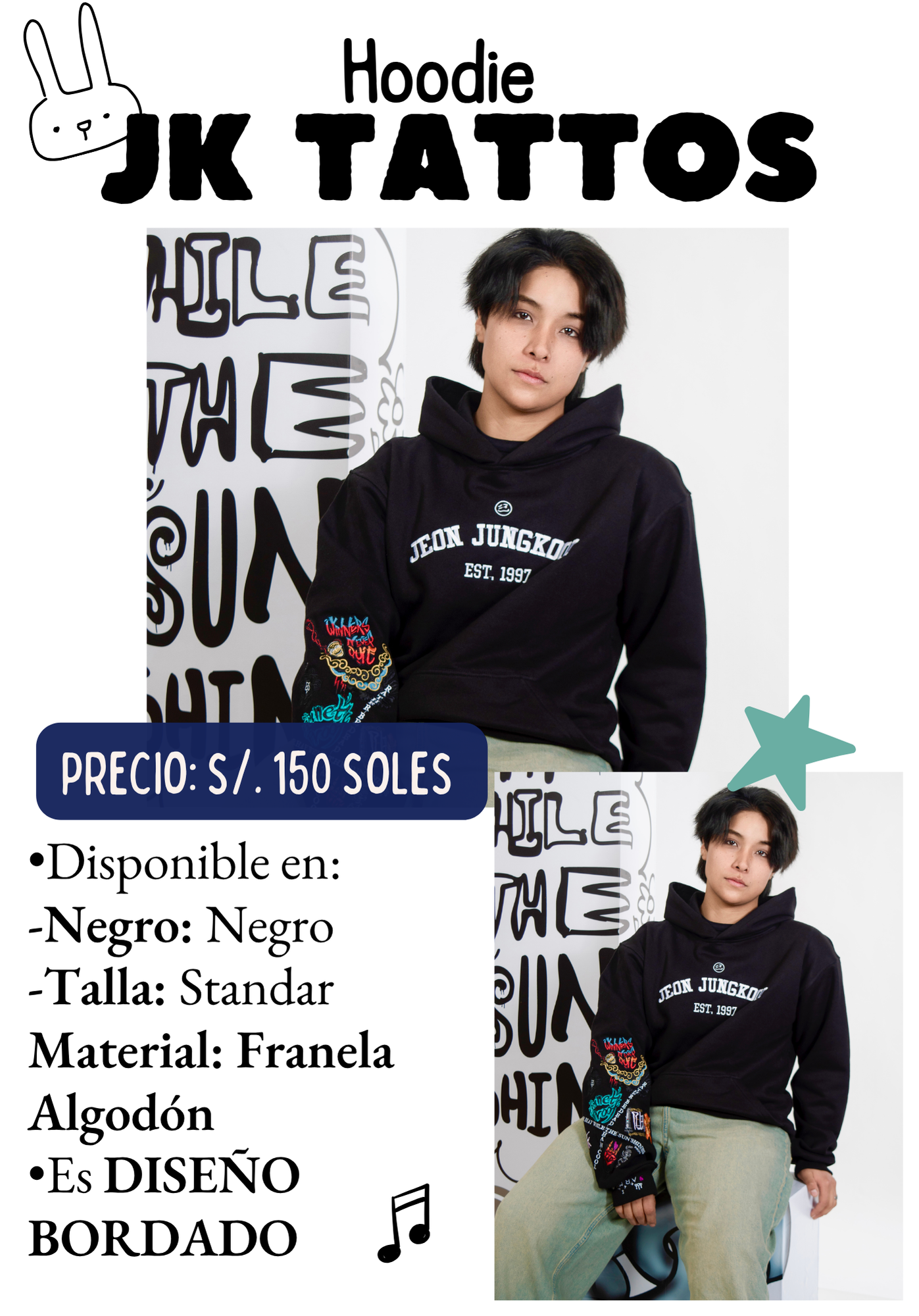 Hoodie JK TATTOS 🖤🐰⛓️